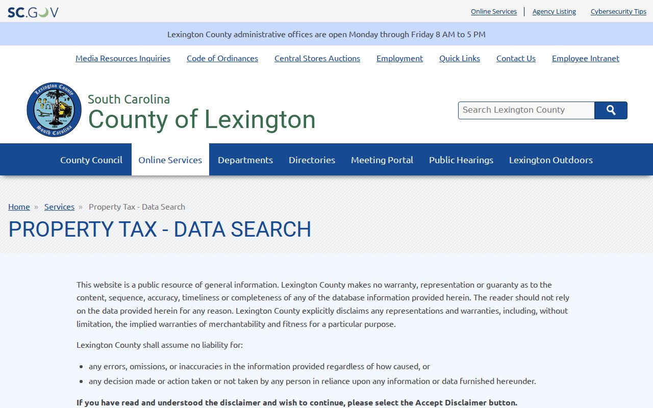 Lexington residents directory County Property Tax-Data Search entry