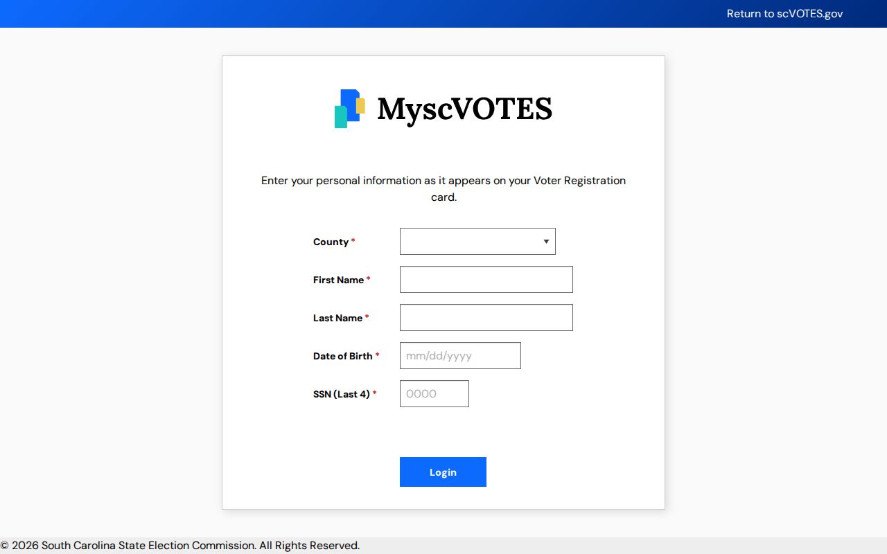 Lexington residents directory MySCVotes voter login fields