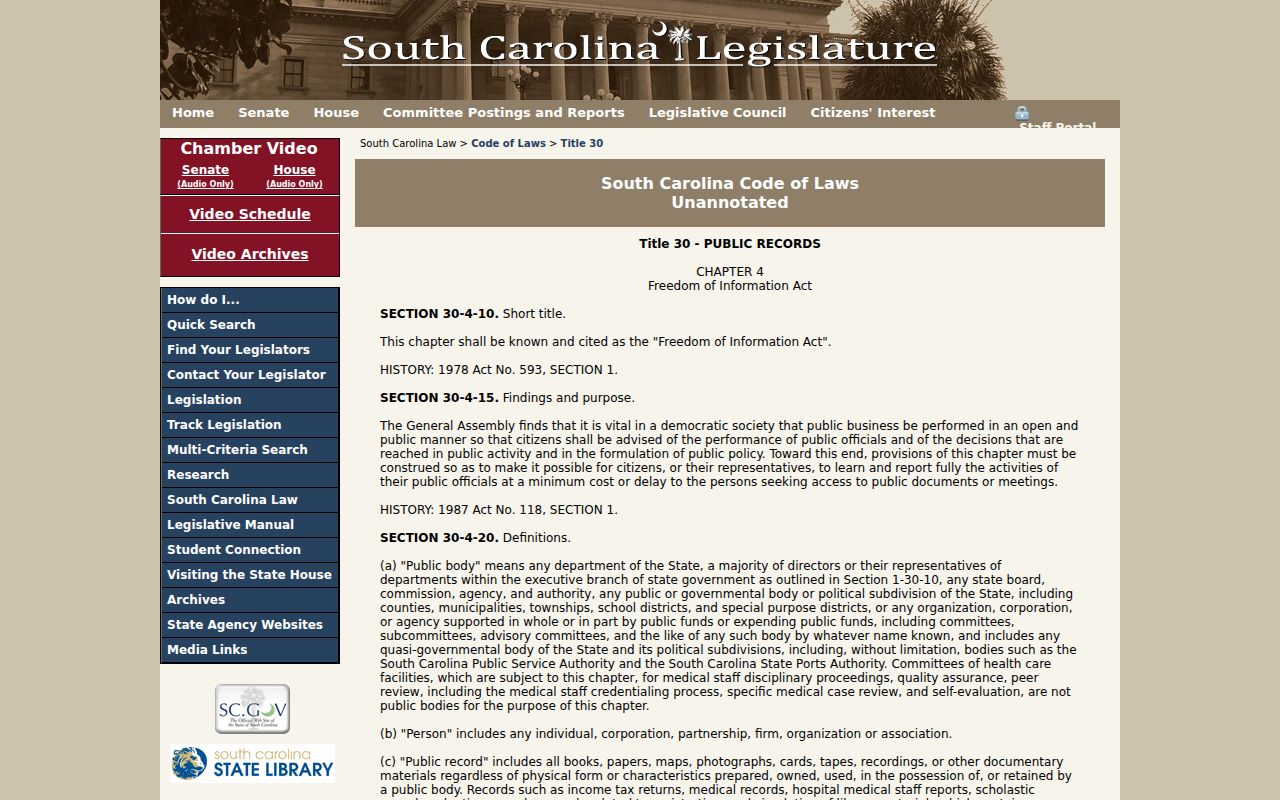 Lexington residents directory South Carolina FOIA law