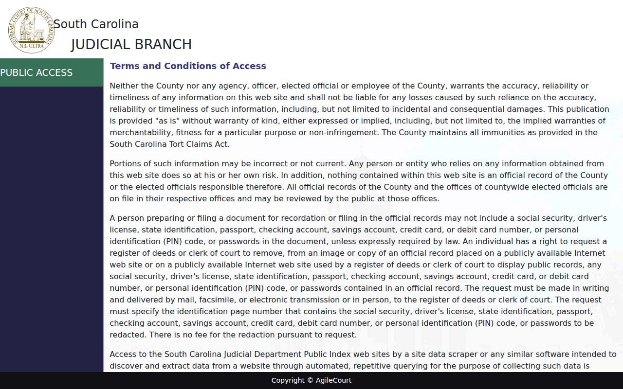 Lexington resident lookup view of the South Carolina Family Court public portal