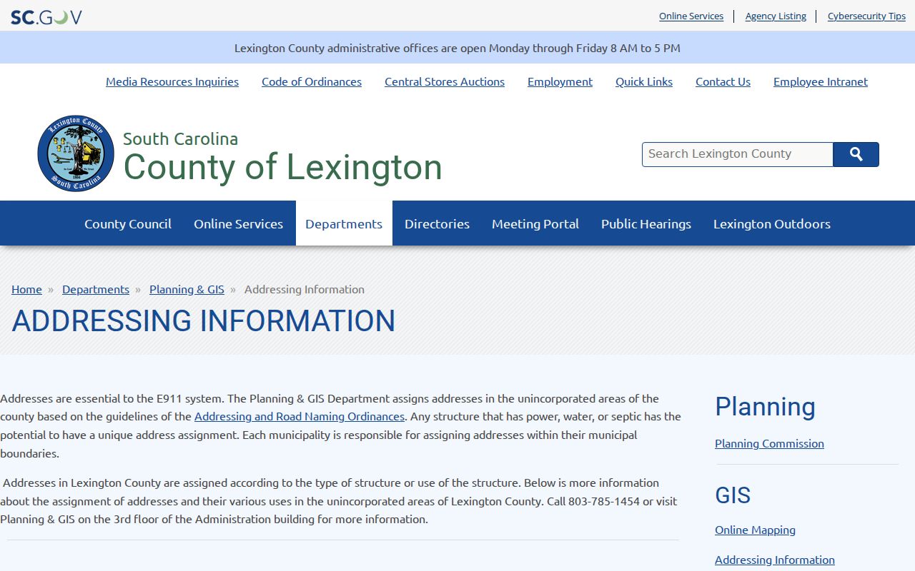 Lexington street directory County Addressing information