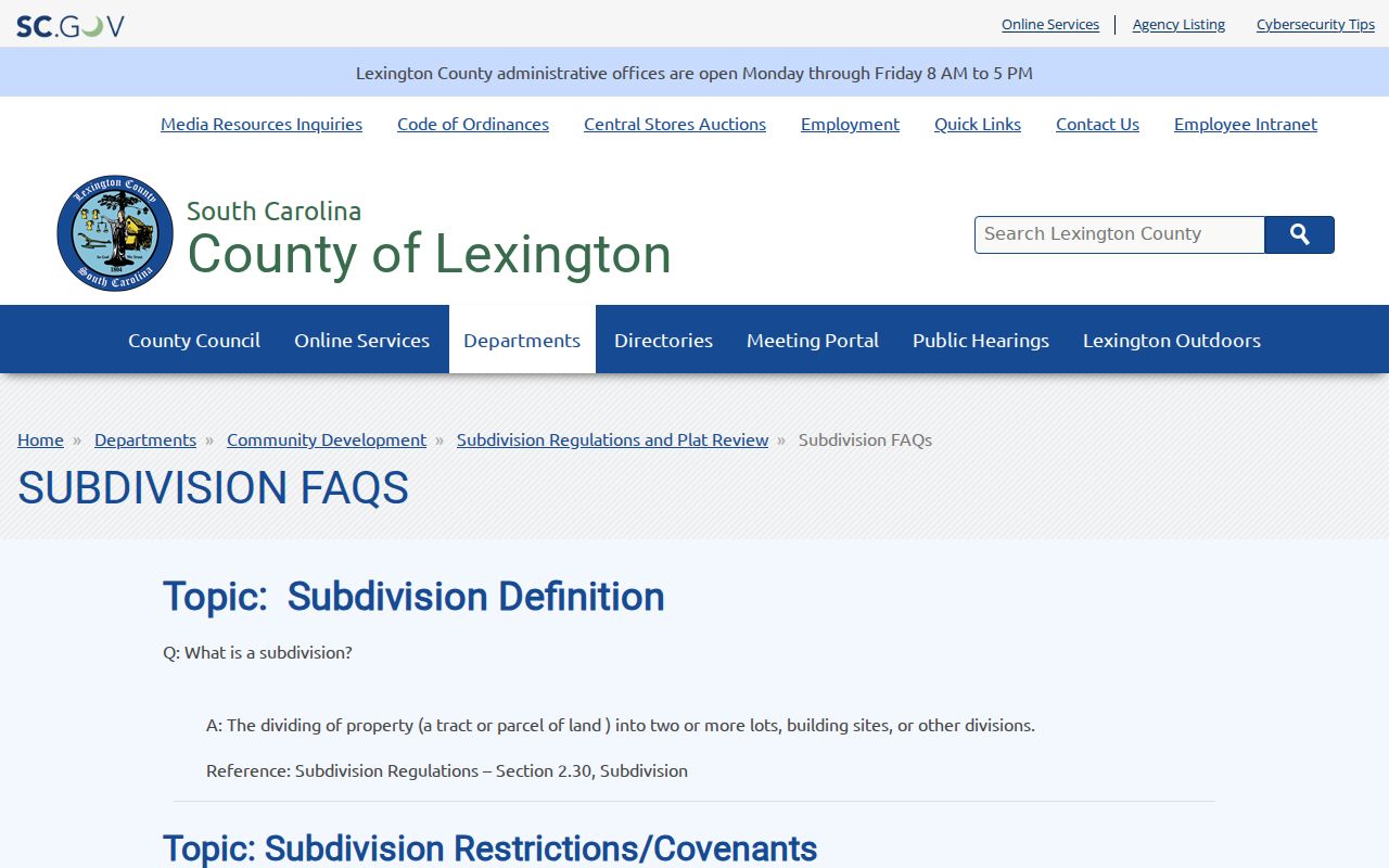 Lexington ZIP code directory subdivision and plat guidance