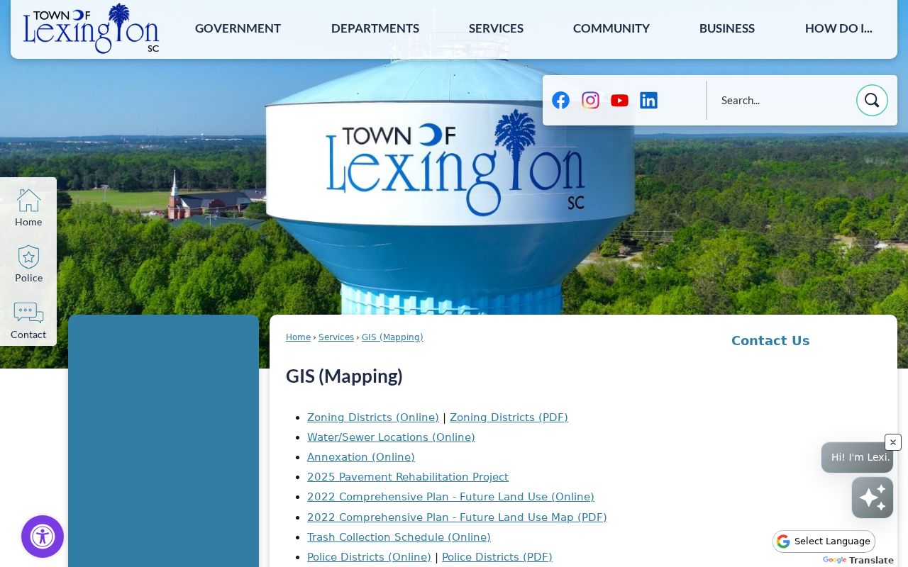 Lexington ZIP code directory Town GIS Mapping page